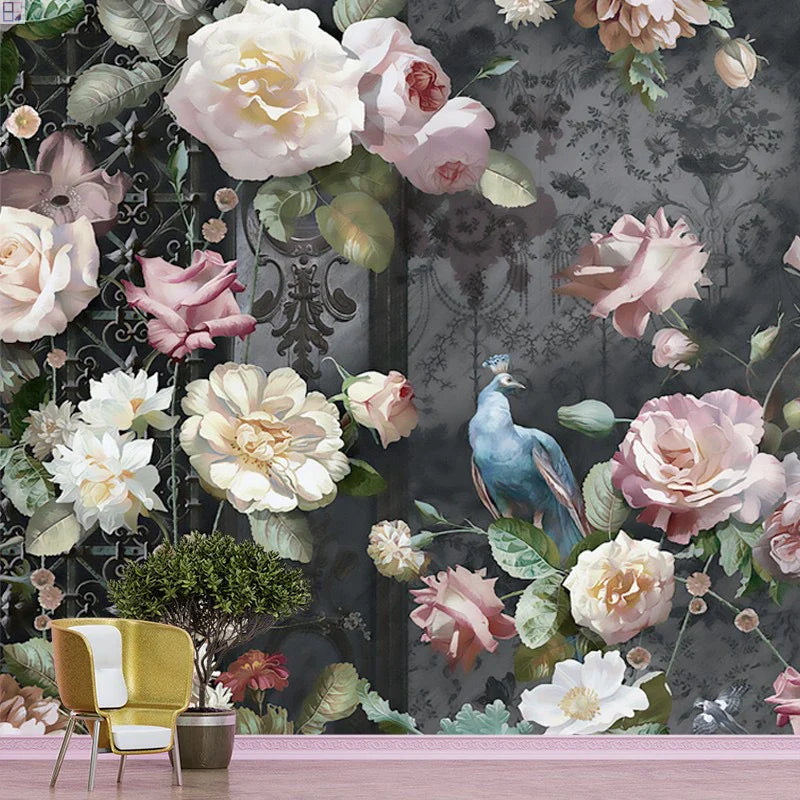 HKM-868755 Floral Non-Woven Fabric Wallpaper - Textured Removable Mural for Home Decoration (118 x 400 inches)