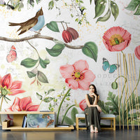 HKM-868755 Floral Non-Woven Fabric Wallpaper - Textured Removable Mural for Home Decoration (118 x 400 inches)