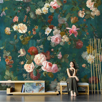HKM-868755 Floral Non-Woven Fabric Wallpaper - Textured Removable Mural for Home Decoration (118 x 400 inches)