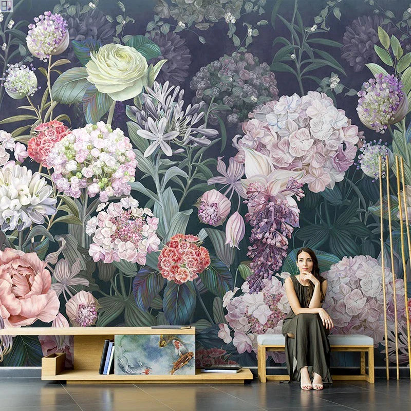 HKM-868755 Floral Non-Woven Fabric Wallpaper - Textured Removable Mural for Home Decoration (118 x 400 inches)