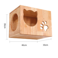 HKM-8687805 Solid Wood Wall-Mounted Cat Toy Platform with Sisal Grabbing Column and Grinding Board