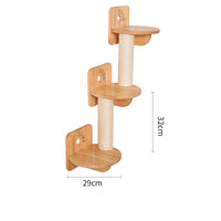 HKM-8687805 Solid Wood Wall-Mounted Cat Toy Platform with Sisal Grabbing Column and Grinding Board