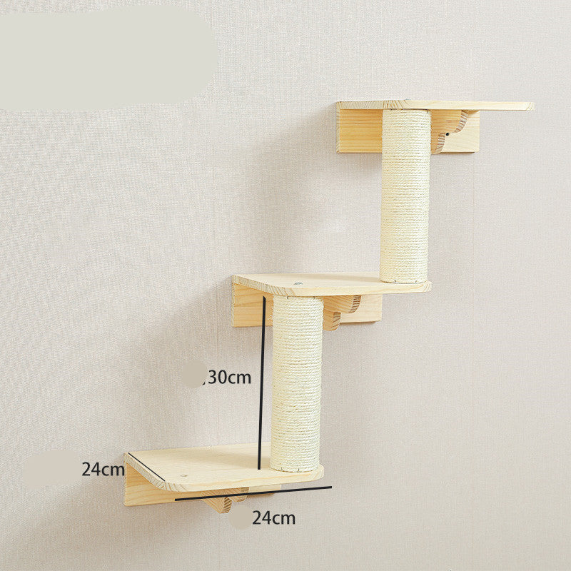 HKM-8687805 Solid Wood Wall-Mounted Cat Toy Platform with Sisal Grabbing Column and Grinding Board