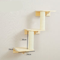 HKM-8687805 Solid Wood Wall-Mounted Cat Toy Platform with Sisal Grabbing Column and Grinding Board