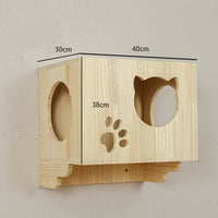 HKM-8687805 Solid Wood Wall-Mounted Cat Toy Platform with Sisal Grabbing Column and Grinding Board