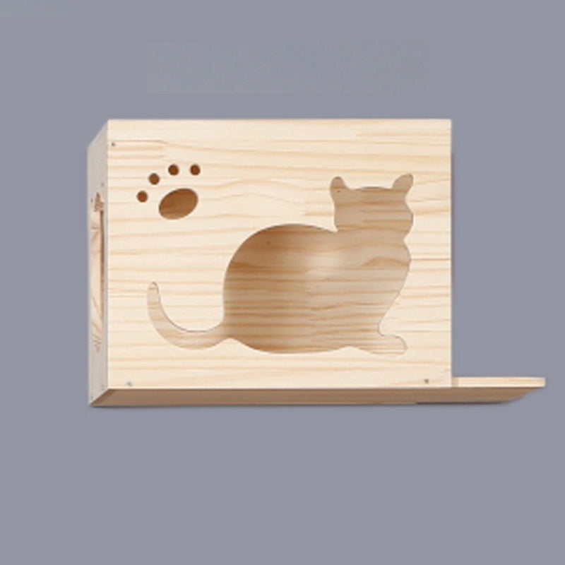 HKM-8687805 Solid Wood Wall-Mounted Cat Toy Platform with Sisal Grabbing Column and Grinding Board