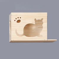 HKM-8687805 Solid Wood Wall-Mounted Cat Toy Platform with Sisal Grabbing Column and Grinding Board