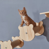 HKM-8687805 Solid Wood Wall-Mounted Cat Toy Platform with Sisal Grabbing Column and Grinding Board