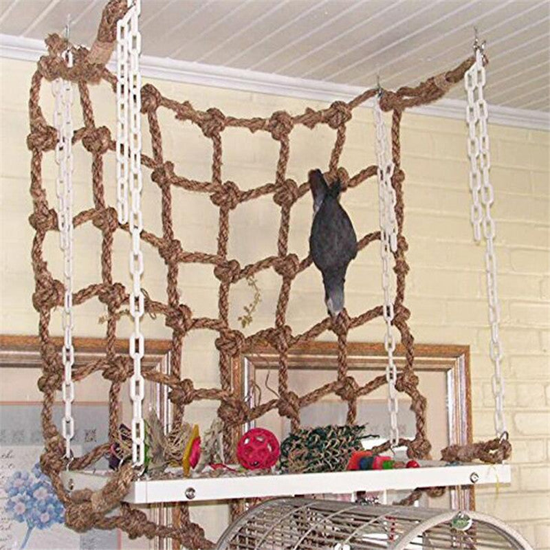 HKM-868819 Hemp Rope Climbing Net for Birds - Durable Linen Toy, 40x40cm & 60x60cm Options