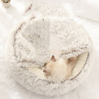 HKM-8688573 Cat's Nest with Plush Velvet and Oxford Bottom - Semi-Enclosed Design in Grey, Pink, Brown
