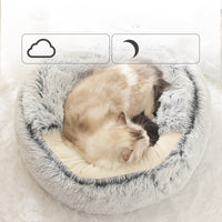 HKM-8688573 Cat's Nest with Plush Velvet and Oxford Bottom - Semi-Enclosed Design in Grey, Pink, Brown