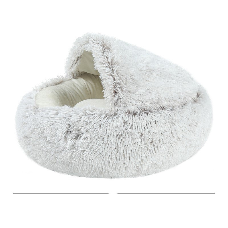 HKM-8688573 Cat's Nest with Plush Velvet and Oxford Bottom - Semi-Enclosed Design in Grey, Pink, Brown