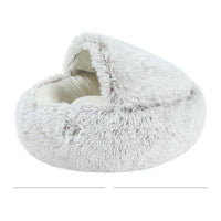 HKM-8688573 Cat's Nest with Plush Velvet and Oxford Bottom - Semi-Enclosed Design in Grey, Pink, Brown