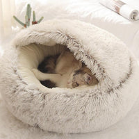 HKM-8688573 Cat's Nest with Plush Velvet and Oxford Bottom - Semi-Enclosed Design in Grey, Pink, Brown