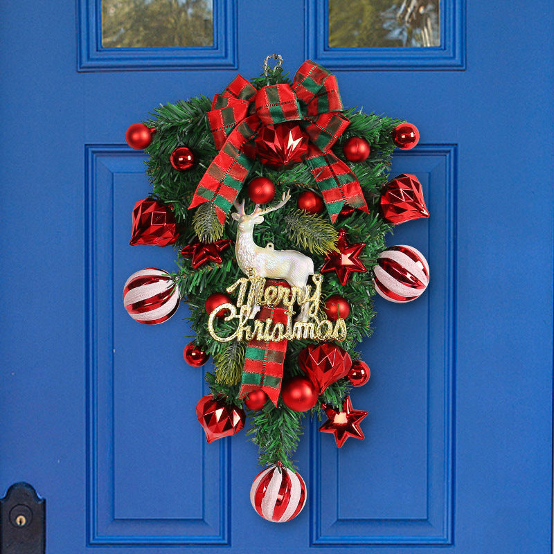 HKM-869011 Upside Down Christmas Tree Garland in White - Half-Handmade Decorative Elk Design