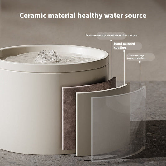 HKM-8690365 Ceramic Cat Water Dispenser with Circulating Filter and Mute Flow