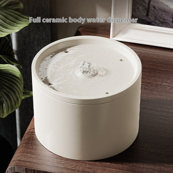 HKM-8690365 Ceramic Cat Water Dispenser with Circulating Filter and Mute Flow