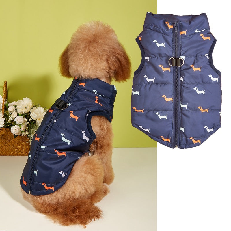 HKM-8690877 Warm Cartoon Dog Vest with Zipper and Traction Hole in Various Colors and Sizes
