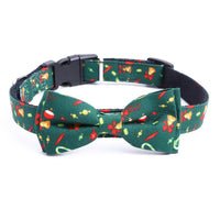 HKM-869267 Christmas-Themed Dog Bow Collar for Medium and Large Pets, Red and Green with Bell, Polyester, All Seasons