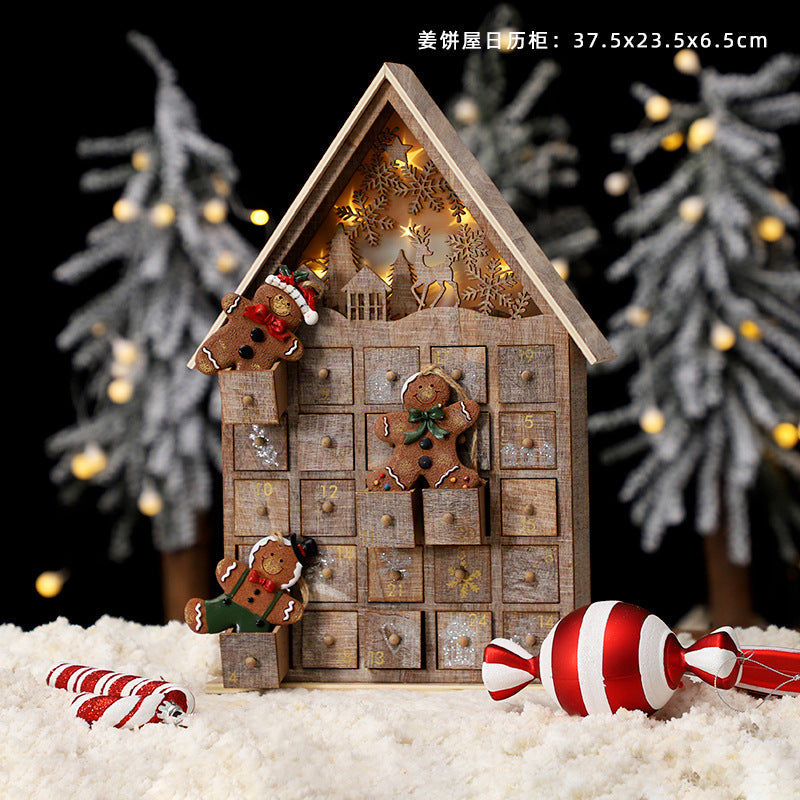 HKM-869331 Wooden Christmas Countdown Calendar in Red and Green - 37x32x6cm
