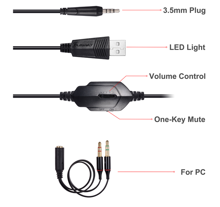 HKM-869395 Luminous Wired Gaming Headset with Microphone for Immersive Audio Experience