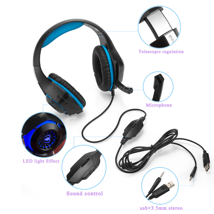 HKM-869395 Luminous Wired Gaming Headset with Microphone for Immersive Audio Experience