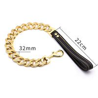 HKM-8694077 Stainless Steel Thick Dog Leash in Gold and White - 32MM Width, Multiple Lengths Available