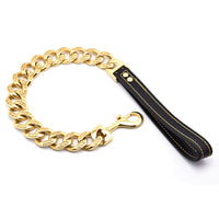HKM-8694077 Stainless Steel Thick Dog Leash in Gold and White - 32MM Width, Multiple Lengths Available