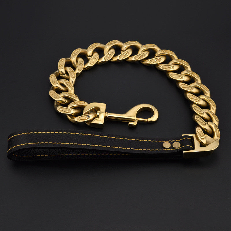HKM-8694077 Stainless Steel Thick Dog Leash in Gold and White - 32MM Width, Multiple Lengths Available