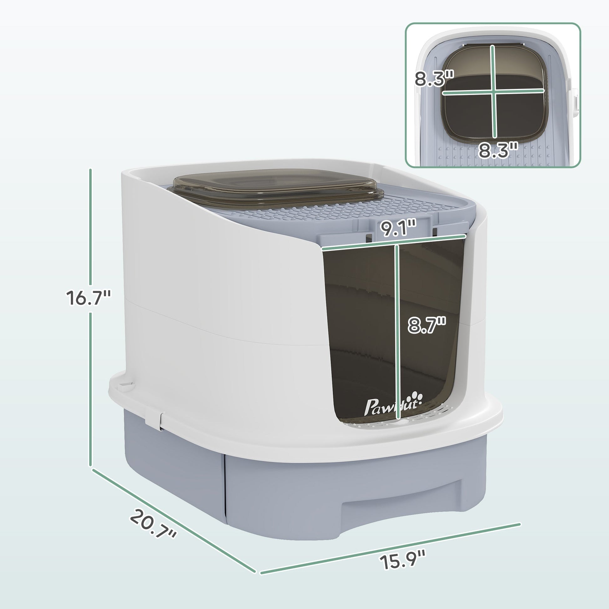 HKM-8695741 Gray Covered Cat Litter Box with Lid, Easy Clean Drawer, Deodorizing Bags, Top Entry Design