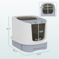 HKM-8695741 Gray Covered Cat Litter Box with Lid, Easy Clean Drawer, Deodorizing Bags, Top Entry Design