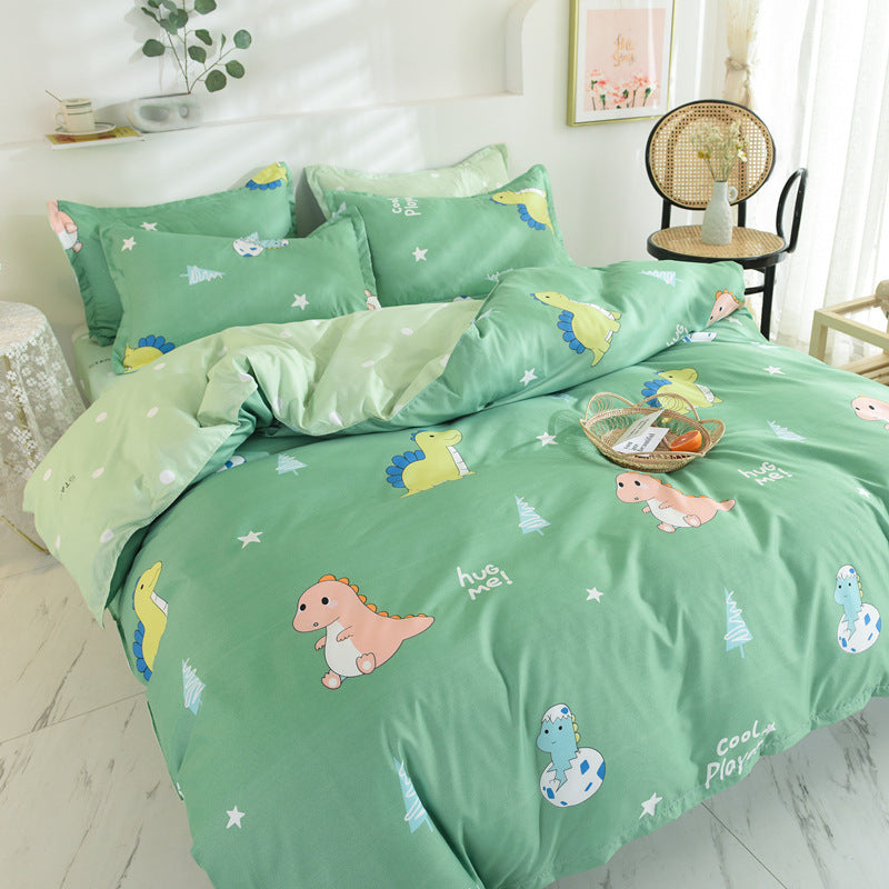 HKM-869651 Aloe Cotton Four-Piece Duvet Cover Set in Modern Plant and Flower Design