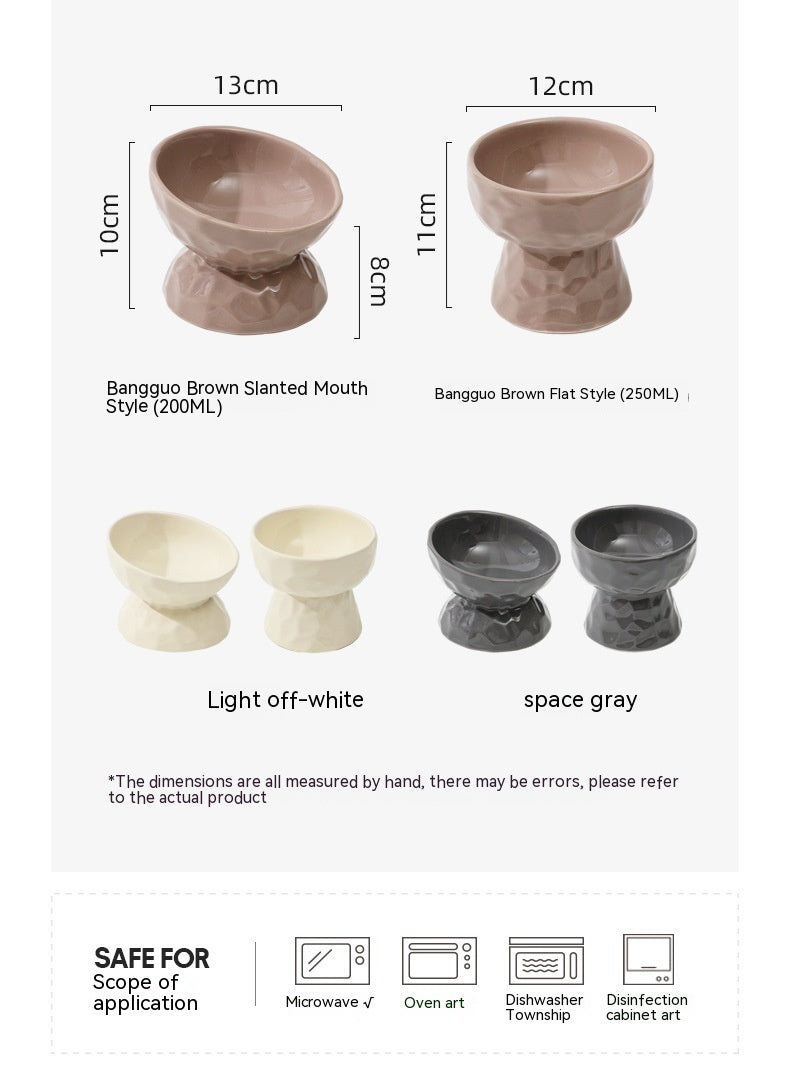 HKM-8700221 Ceramic High Leg Oblique Bowl for Cats - Light Beige, Filbert Brown, Deep Space Gray