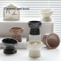 HKM-8700221 Ceramic High Leg Oblique Bowl for Cats - Light Beige, Filbert Brown, Deep Space Gray