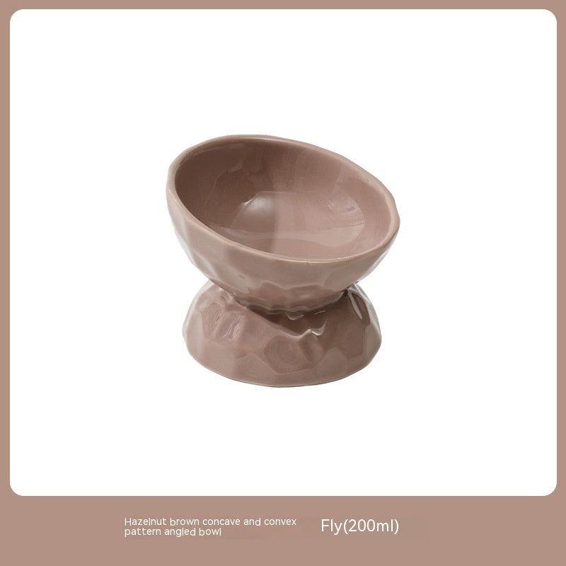 HKM-8700221 Ceramic High Leg Oblique Bowl for Cats - Light Beige, Filbert Brown, Deep Space Gray