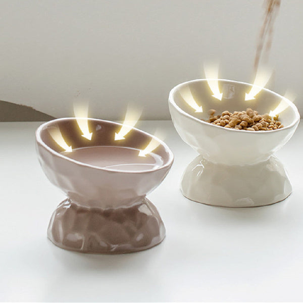 HKM-8700221 Ceramic High Leg Oblique Bowl for Cats - Light Beige, Filbert Brown, Deep Space Gray