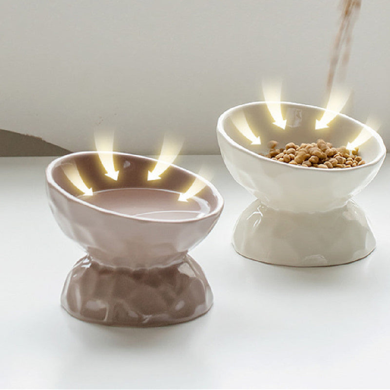 HKM-8700221 Ceramic High Leg Oblique Bowl for Cats - Light Beige, Filbert Brown, Deep Space Gray