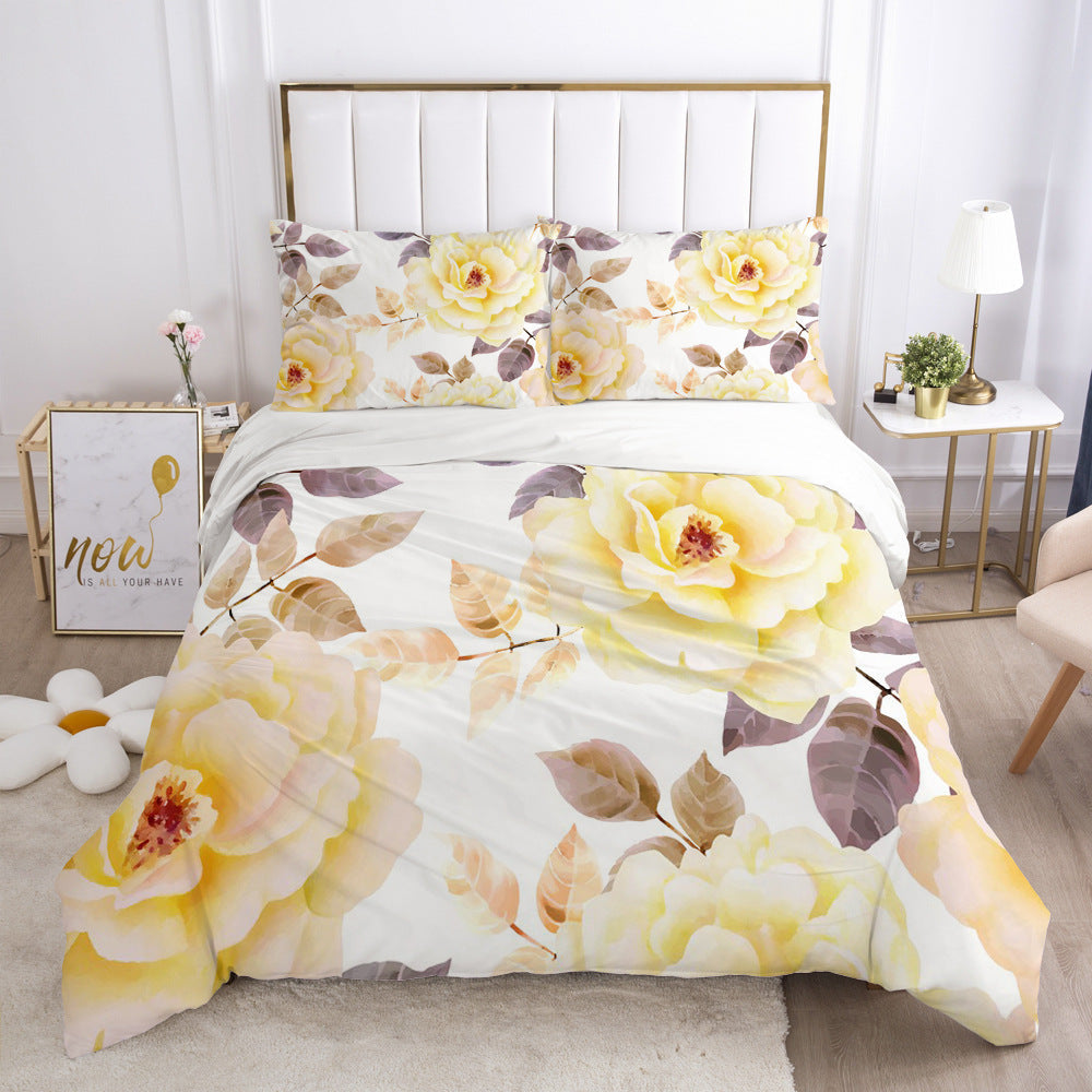 HKM-870035 Nordic Spring Green Leaf Bedding Set - Quilt Cover with Pillowcases in Various Sizes