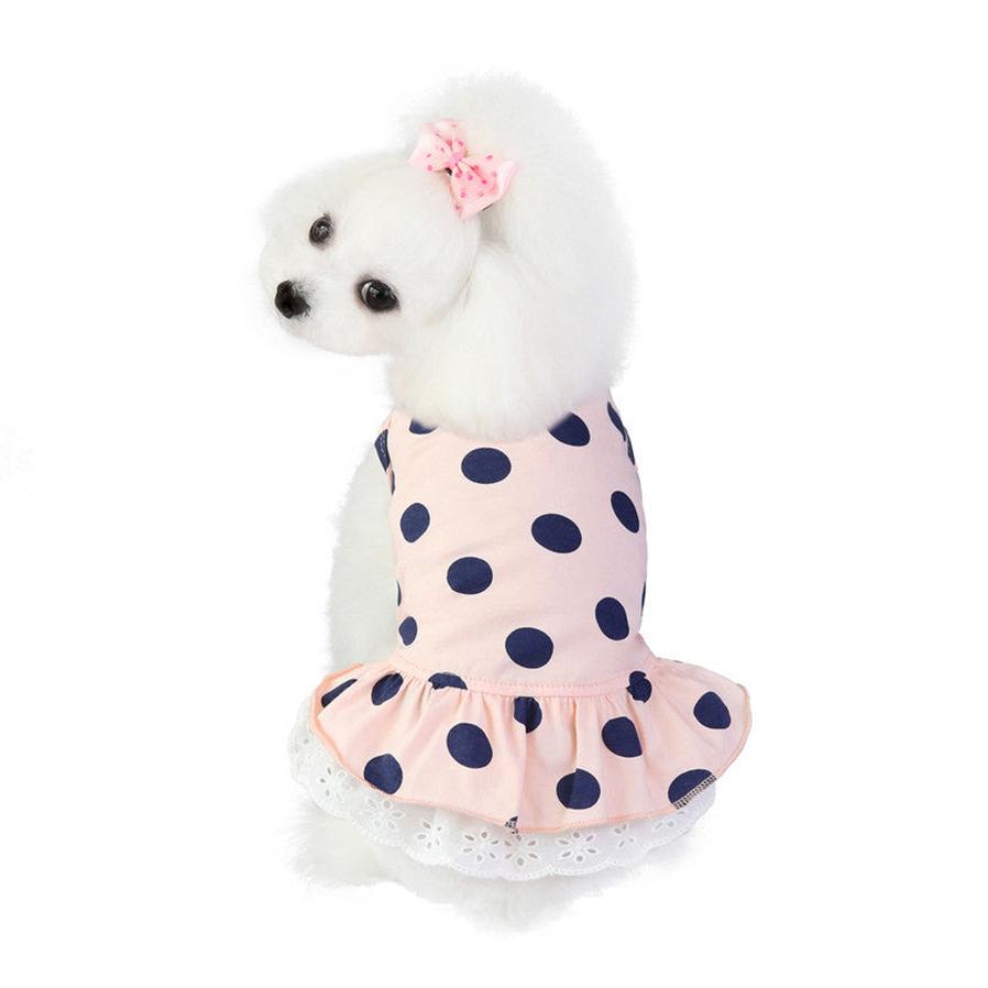 HKM-870099 Cute Lace Polka Dot Dog Clothes ¨C Cotton Pet Apparel for All Sizes