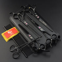 HKM-8701629 Professional Pet Grooming Scissors Set - Straight, Curved, and Tooth Scissors with Comb and Forceps, Stainless Steel, 7.0-inch & 6.5-inch