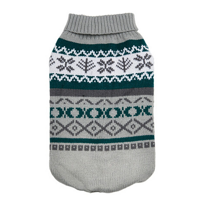 HKM-8703805 Pet Sweater with Leaf Pattern and Lapel - Cozy Wool Fabric in Yellow, Green, Pink, and Gray