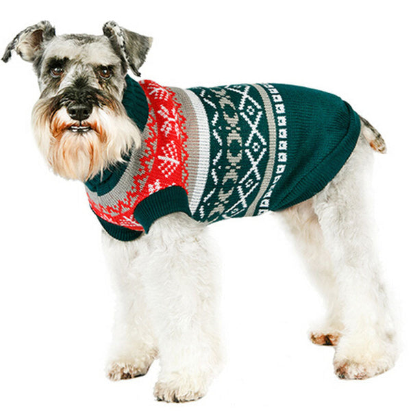 HKM-8703805 Pet Sweater with Leaf Pattern and Lapel - Cozy Wool Fabric in Yellow, Green, Pink, and Gray