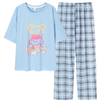 HKM-870419 Perfect Quality Nightclothes Cartoon Pyjamas Women'S Sleepwear Home Wear 2 Piece Set Short Sleeve Trouser Loose Pajamas