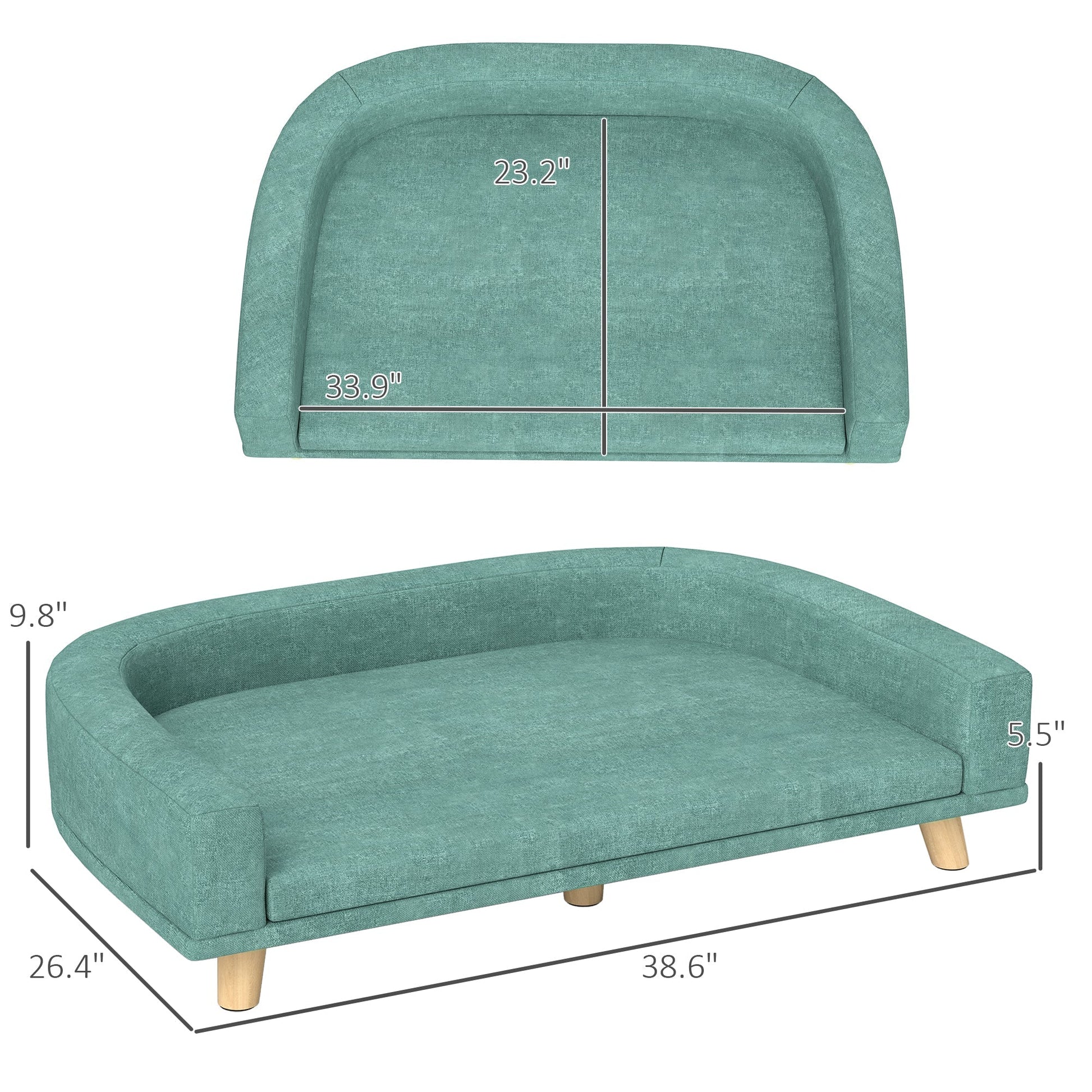 HKM-8704445 Large Dog Sofa Couch Bed with Washable Cushion, Light Green, Elevated Design for Comfort