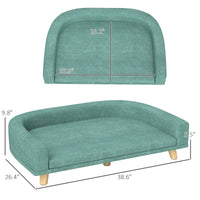 HKM-8704445 Large Dog Sofa Couch Bed with Washable Cushion, Light Green, Elevated Design for Comfort