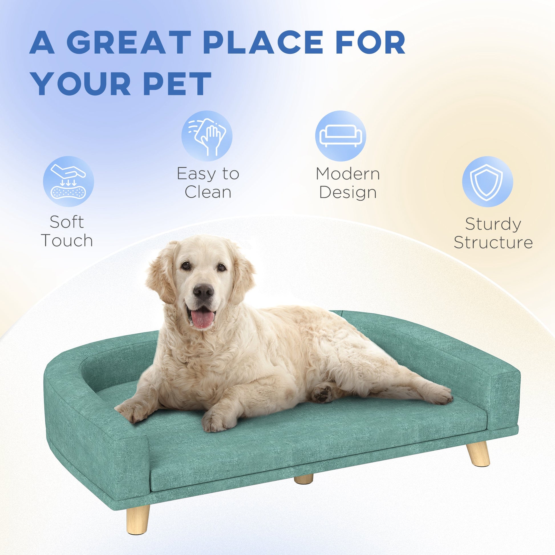 HKM-8704445 Large Dog Sofa Couch Bed with Washable Cushion, Light Green, Elevated Design for Comfort