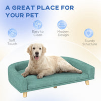 HKM-8704445 Large Dog Sofa Couch Bed with Washable Cushion, Light Green, Elevated Design for Comfort