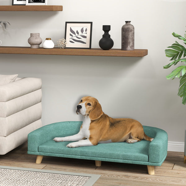 HKM-8704445 Large Dog Sofa Couch Bed with Washable Cushion, Light Green, Elevated Design for Comfort