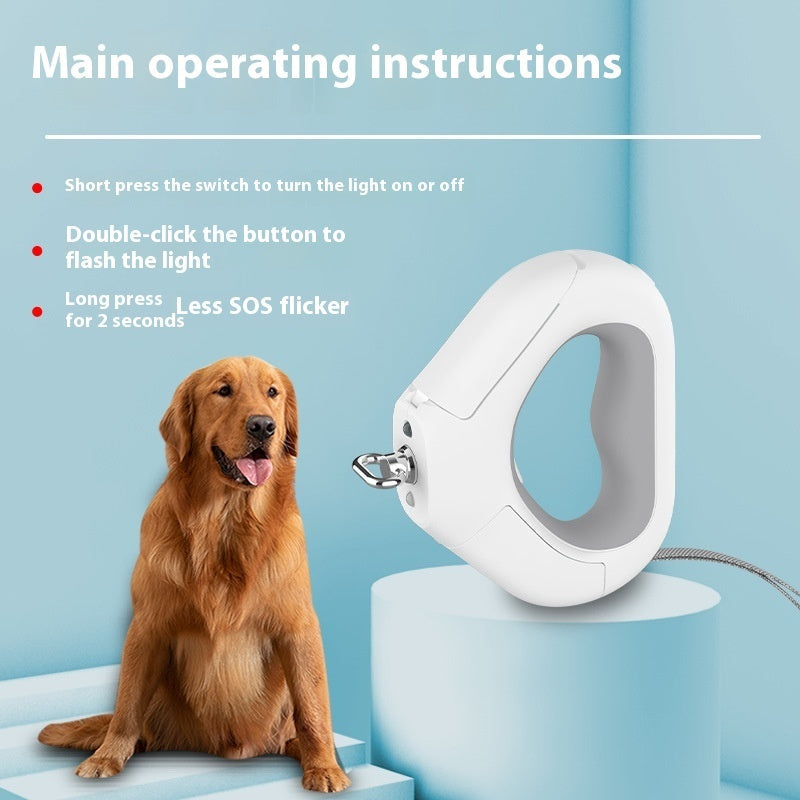 HKM-8705597 Pet Leashing Device with Snack Bin and Spotlight Feature - White Plastic Design