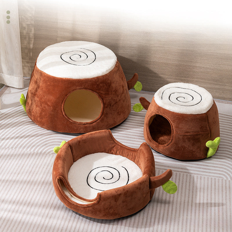HKM-8705853 Transformable Double-Layer Cat Nest and Tree Stump Design for Versatile Pet Comfort